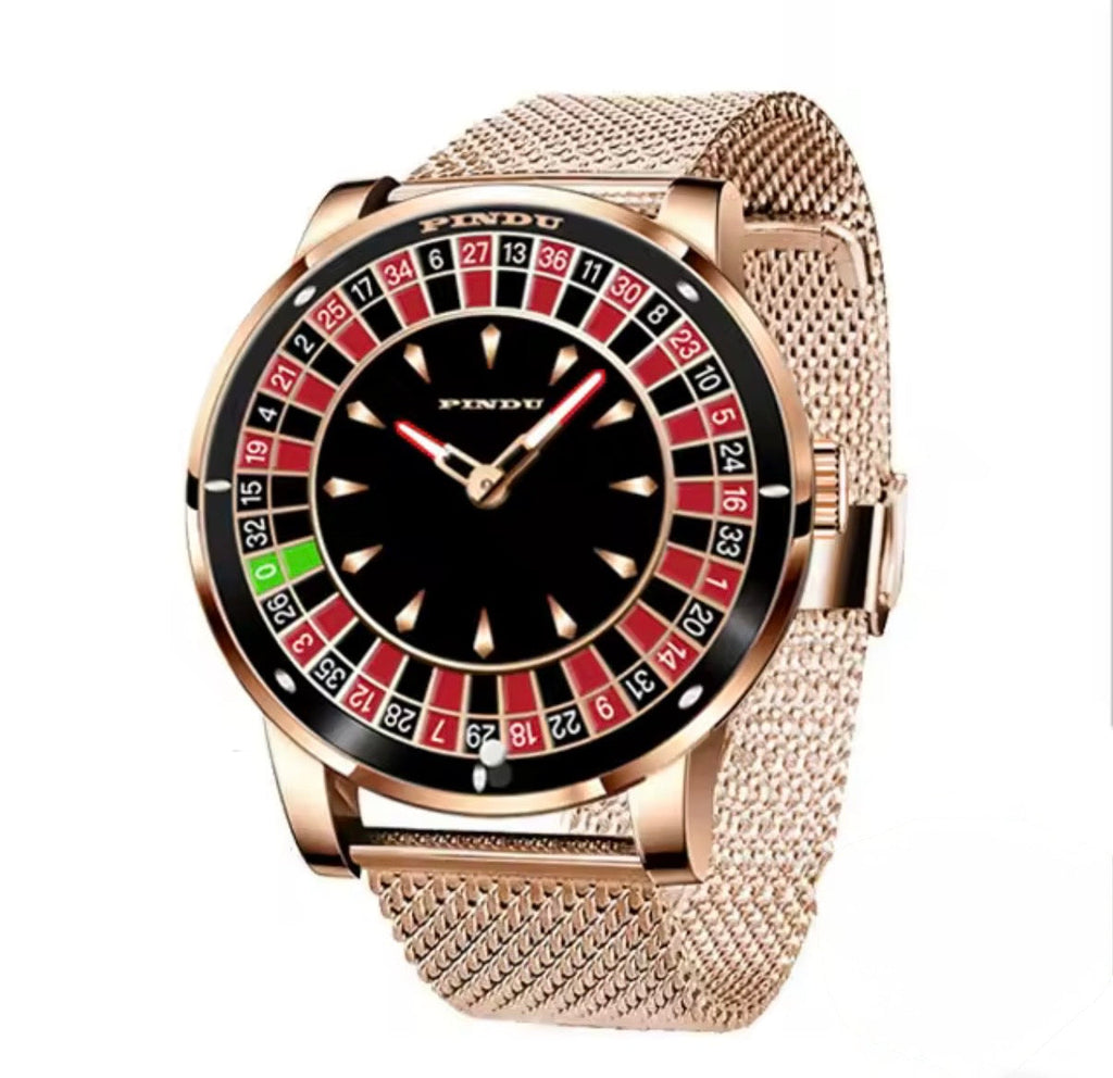 PINDU P6617 Las Vegas Roulette Table silver case black leather strap side view
