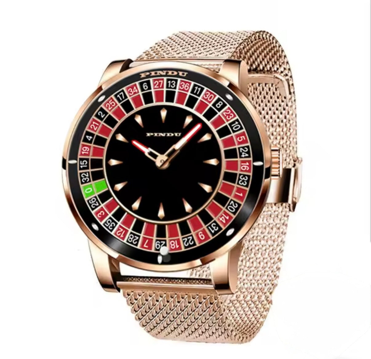 PINDU P6617 Las Vegas Roulette Table silver case black leather strap side view