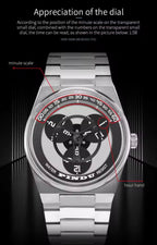 PINDU P6618 rotating disk dial how to read time appreciation infographic sport case black disk steel bracelet