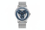 PINDU P6618 rotating disk dial watch silver round case blue disk silver mesh bracelet front view