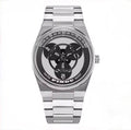 PINDU P6618 rotating disk dial watch silver sport case black triple disk steel bracelet front view