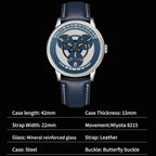 PINDU P6618 rotating disk watch specifications 42mm Miyota 8215 automatic movement mineral glass leather strap
