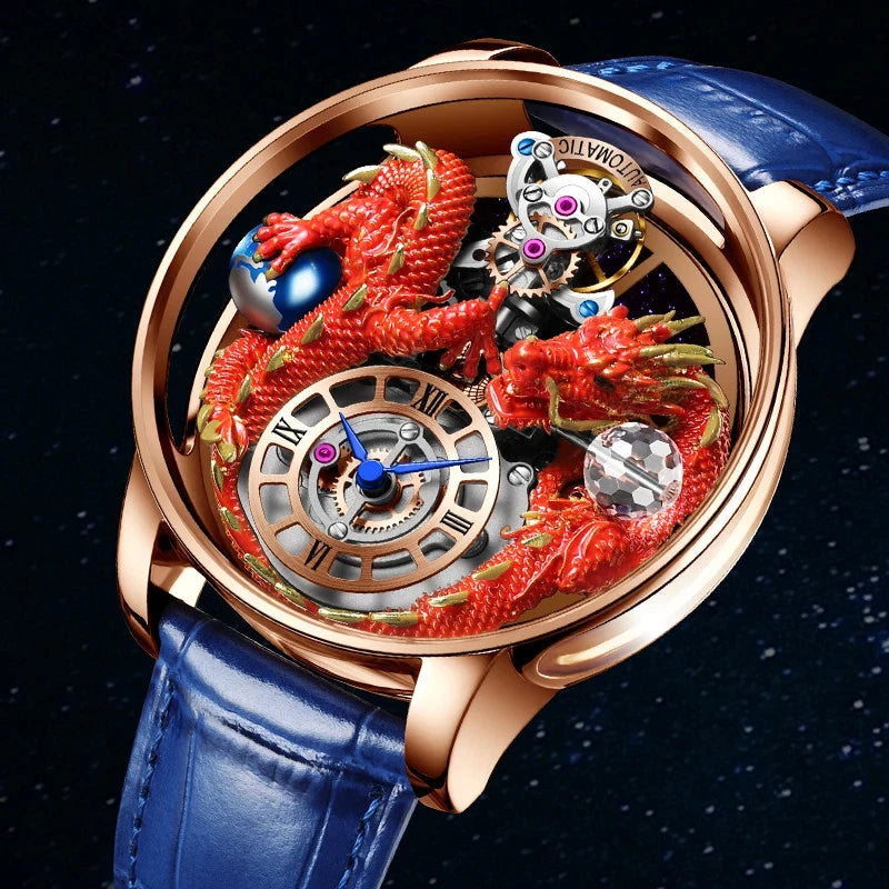 PINDU P6622 Chinese dragon style watch promo earth planet red and green dragon detail