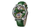 PINDU P6622 3D green dragon watch silver case green leather strap