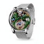 PINDU P6622 green dragon celestial watch silver case silver mesh bracelet