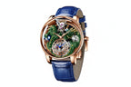 PINDU P6622 3D red dragon celestial watch rose gold case blue leather strap lifestyle