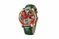 PINDU P6622 3D red dragon celestial watch rose gold case green leather strap