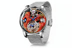 PINDU P6622 red dragon celestial watch silver case silver mesh bracelet