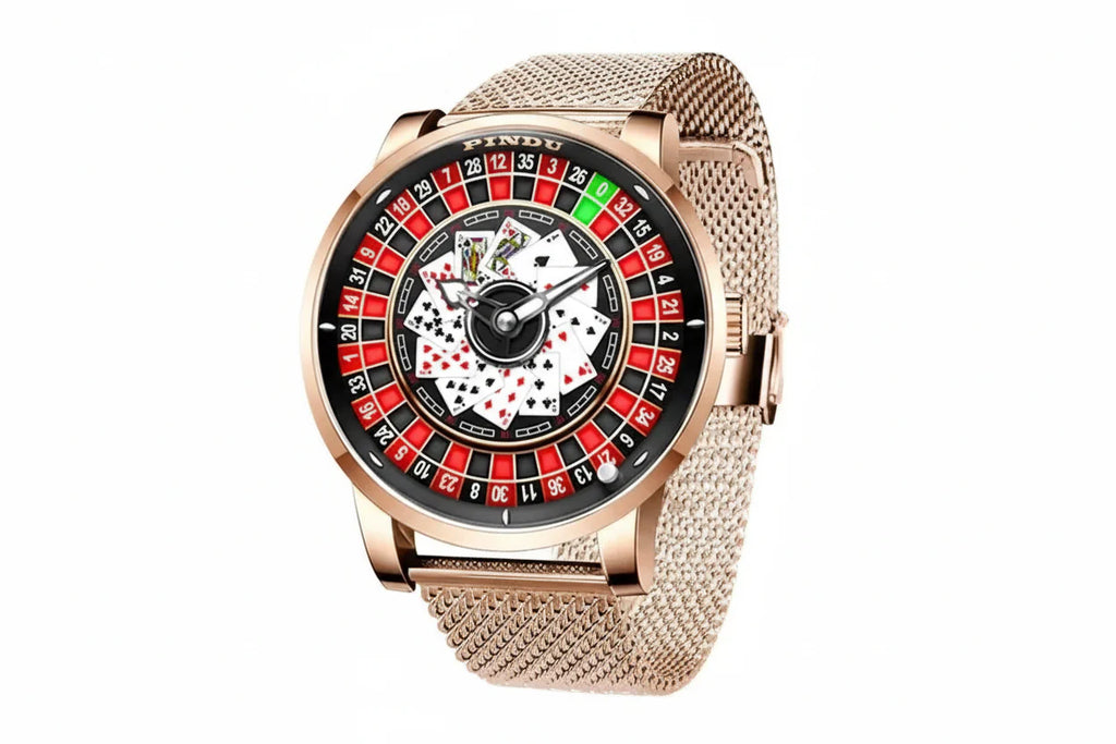 PINDU P6626 Poker Roulette Watch - NH35A Automatic Rose Gold Mesh Bracelet