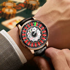 PINDU P6626 Poker Roulette Watch - NH35A Wrist Shot Rose Gold Case Black Leather