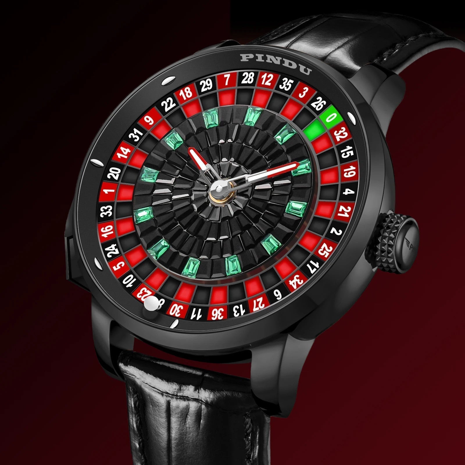 PINDU P6628 NH35A Casino Tourbillon Rotating Roulette watch lifestyle close-up