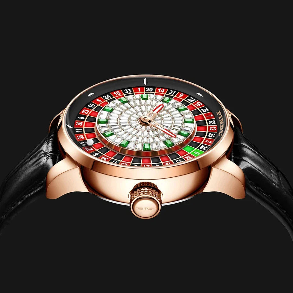 PINDU P6628 crystal roulette watch dial macro closeup baguette diamonds emerald gems