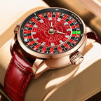 PINDU P6628 red diamond roulette watch display box angled view rose gold case