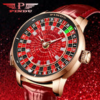 PINDU P6628 red diamond roulette watch lifestyle rose gold case red leather strap