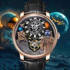 PINDU P6630 astronaut space watch lifestyle rose gold case black leather strap