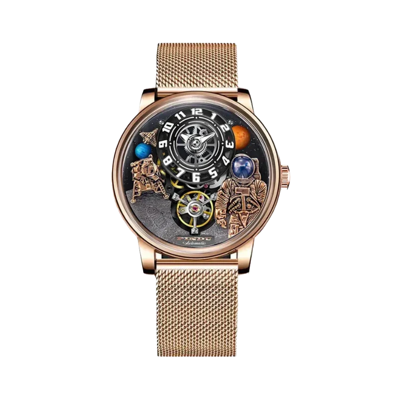 PINDU P6630 space watch rose gold case rose gold mesh bracelet