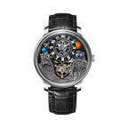 PINDU P6630 space watch silver case black leather strap