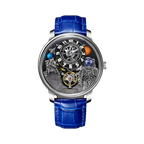 PINDU P6630 astronaut tourbillon watch silver steel case blue leather strap