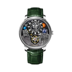 PINDU P6630 astronaut tourbillon watch silver case green leather strap