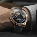 PINDU P6630 space watch on wrist rose gold case black leather strap