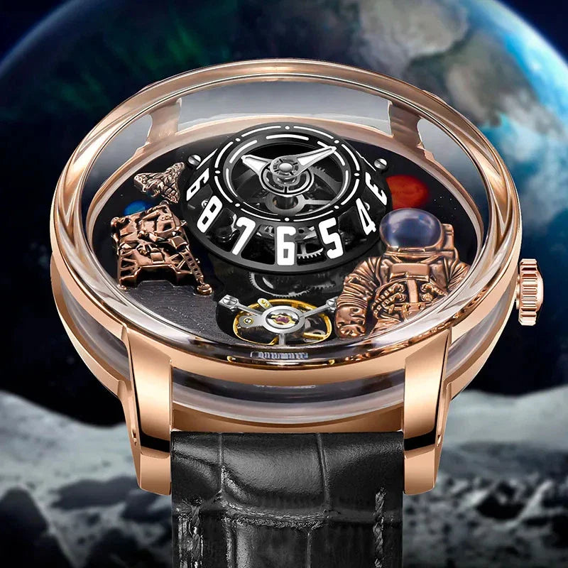 PINDU P6630 dome sapphire crystal depth side view rose gold case detail