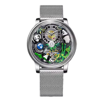 PINDU P6630 panda bamboo forest dial watch silver case silver mesh bracelet