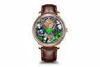 PINDU P6631 automatic 3D panda scenic dial rose gold case brown crocodile leather strap front view