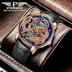 PINDU P6632 golden dragon dial rose gold case black leather strap automatic tourbillon watch in luxury box lifestyle
