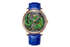 PINDU P6632 green dragon dial rose gold case dark skeleton dial blue leather strap men's automatic tourbillon watch front view