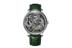 PINDU P6632 silver dragon dial silver steel case grey skeleton dial green leather strap men's automatic tourbillon watch front view