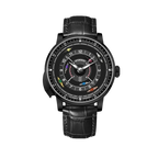PINDU P6652 horse racing watch black PVD case black leather strap black dial