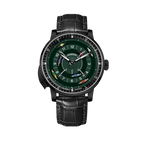 PINDU P6652 horse racing watch black PVD case black leather strap green dial