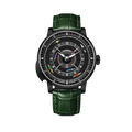 PINDU P6652 horse racing series watch black PVD case green leather strap black dial