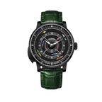 PINDU P6652 horse racing series watch black PVD case green leather strap black dial