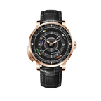 PINDU P6652 horse racing series rose gold case black leather strap black dial