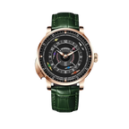 PINDU P6652 horse racing series rose gold case green leather strap black dial