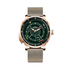 PINDU P6652 horse racing series rose gold case rose gold mesh strap green dial