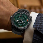 PINDU P6652 horse racing watch wrist shot black PVD case black strap green dial