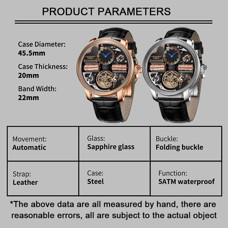 PINDU P6655 Godfather Classic Series gold case brown leather strap front view