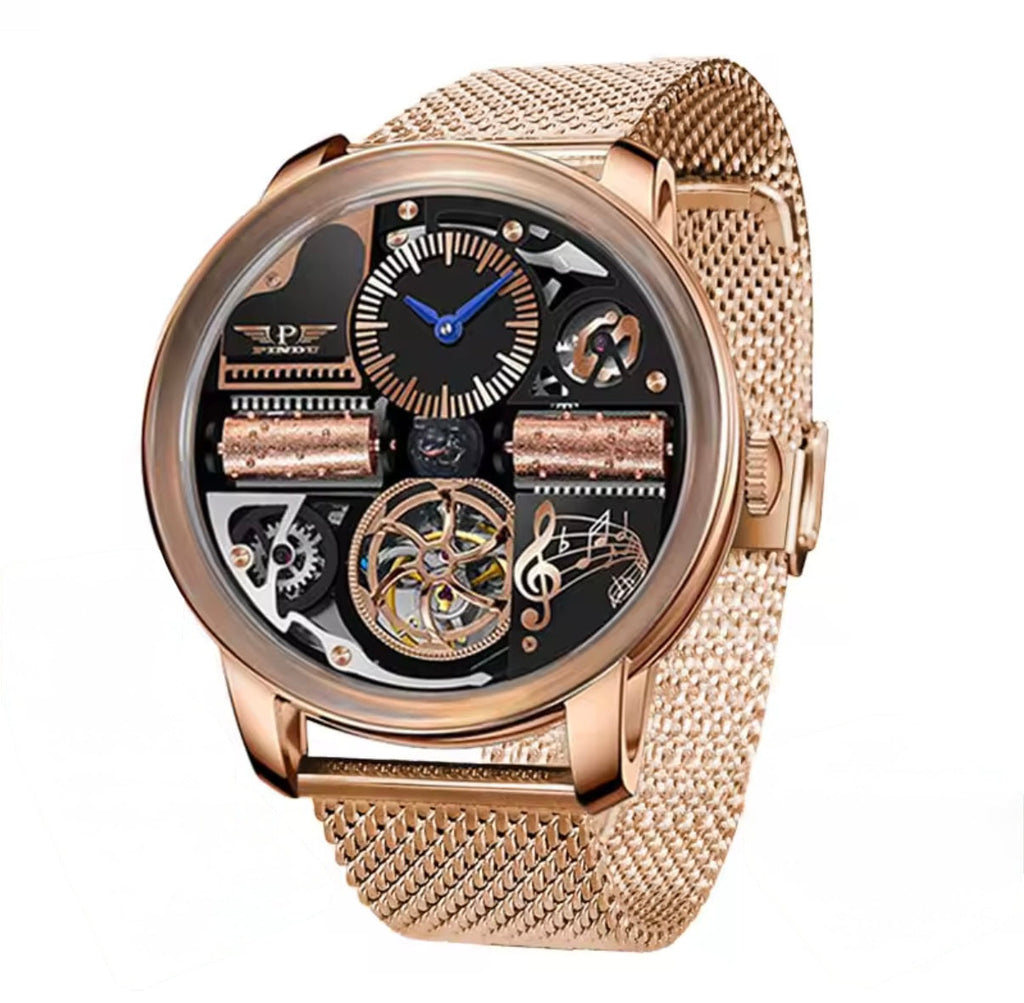 PINDU P6655 Godfather Classic Series silver case black leather strap front view