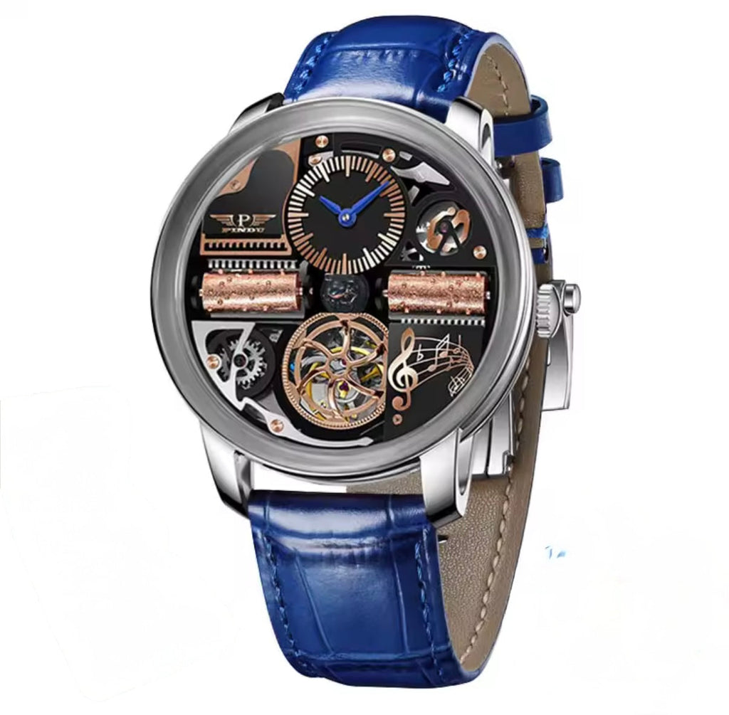 PINDU P6655 Godfather Classic Series silver case brown leather strap angle view