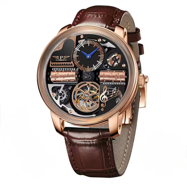 PINDU P6655 Godfather Classic Series silver case brown leather strap front view