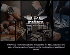 PINDU P6669 square automatic watch on wrist side profile full diamond pave case and bracelet sparkling dial Roman numerals geometric square case thickness detail