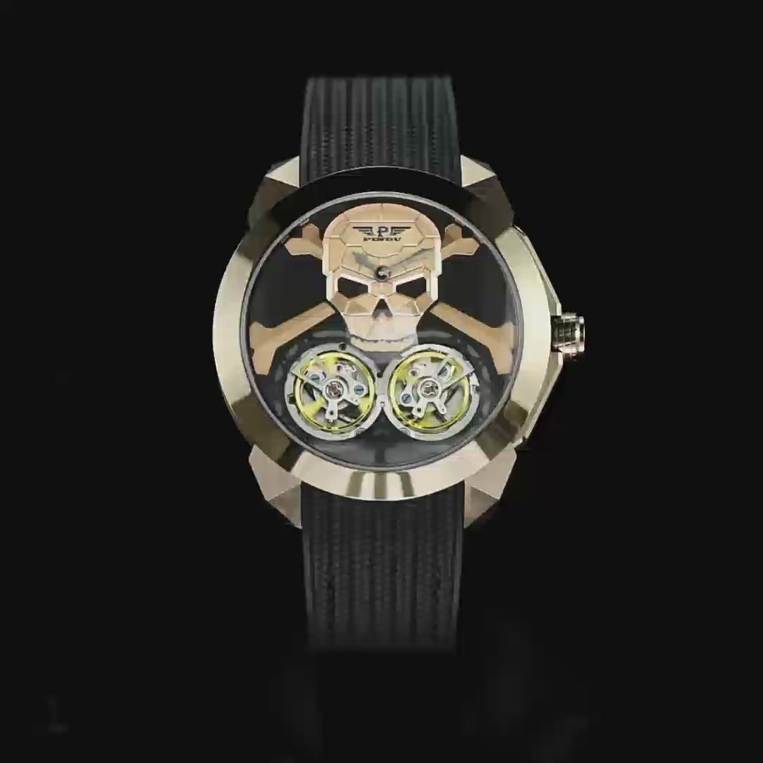 PINDU P6666 Double Flying Wheel Ghost Head Dial Automatic Men's Watch